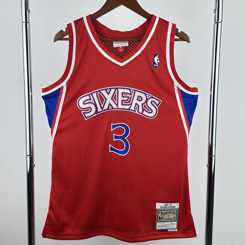 1996-97 76ERS IVERSON #3 Red Retro Top Quality Hot Pressing NBA Jersey