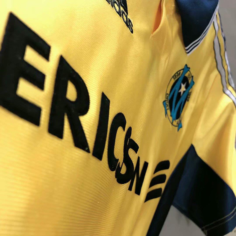 1998-1999 Marseille Away Yellow Retro Soccer Je...