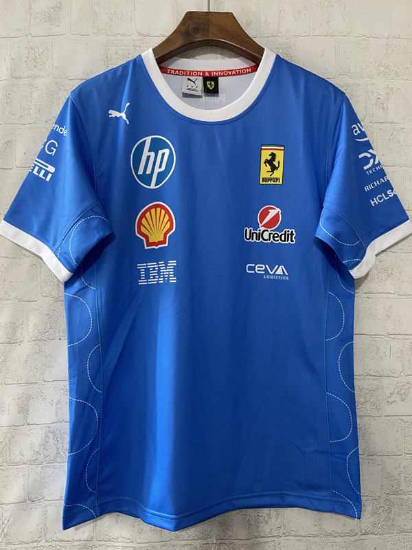 2025 F1 Ferrari Blue T-Shirts Racing Suit (圆领)
