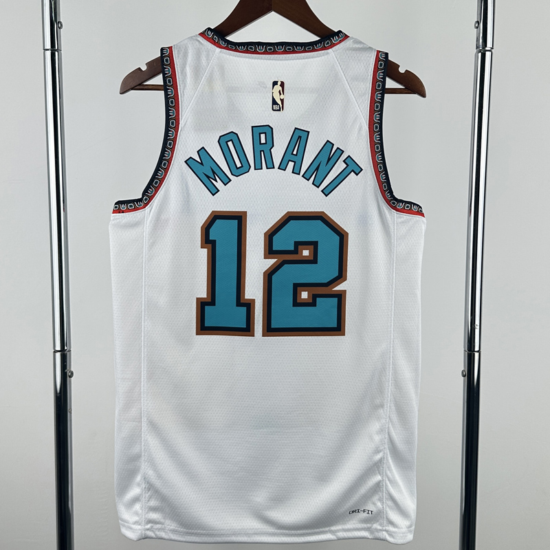24-25 Grizzlies MORANT #12 White Retro Top Quality Hot Pressing NBA Jersey