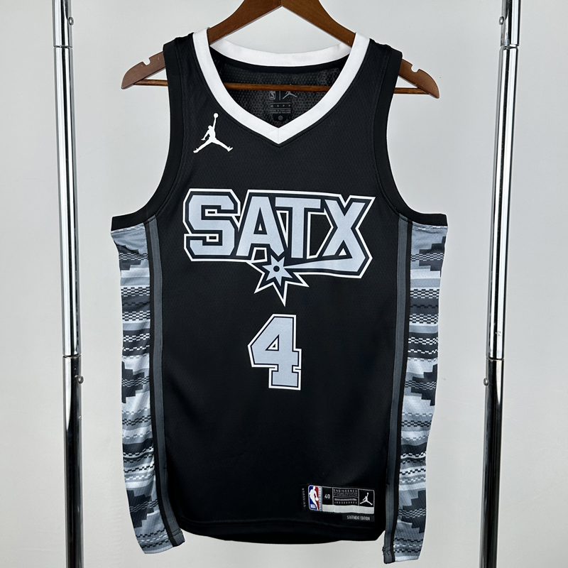 22-23 SA Spurs FOX #4 Black Top Quality Hot Pressing NBA Jersey (Trapeze Edition) 飞人版