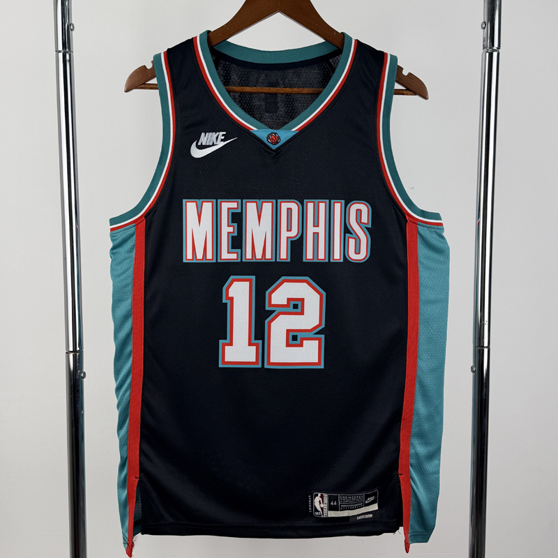 25-26 Grizzlies MORANT #12 Black Retro Top Quality Hot Pressing NBA Jersey