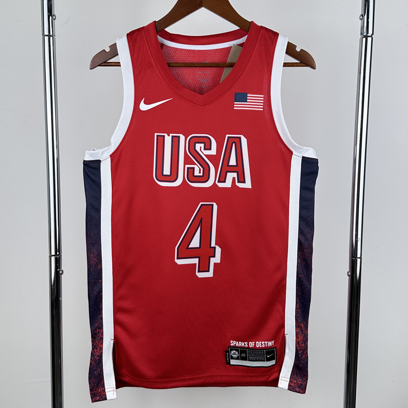 2024 Olympic Game USA CURRY # 4 Red Basketball Jersey