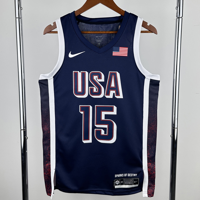 2024 Olympic Game USA BOOKER  #15 Dark Blue Basketball Jersey