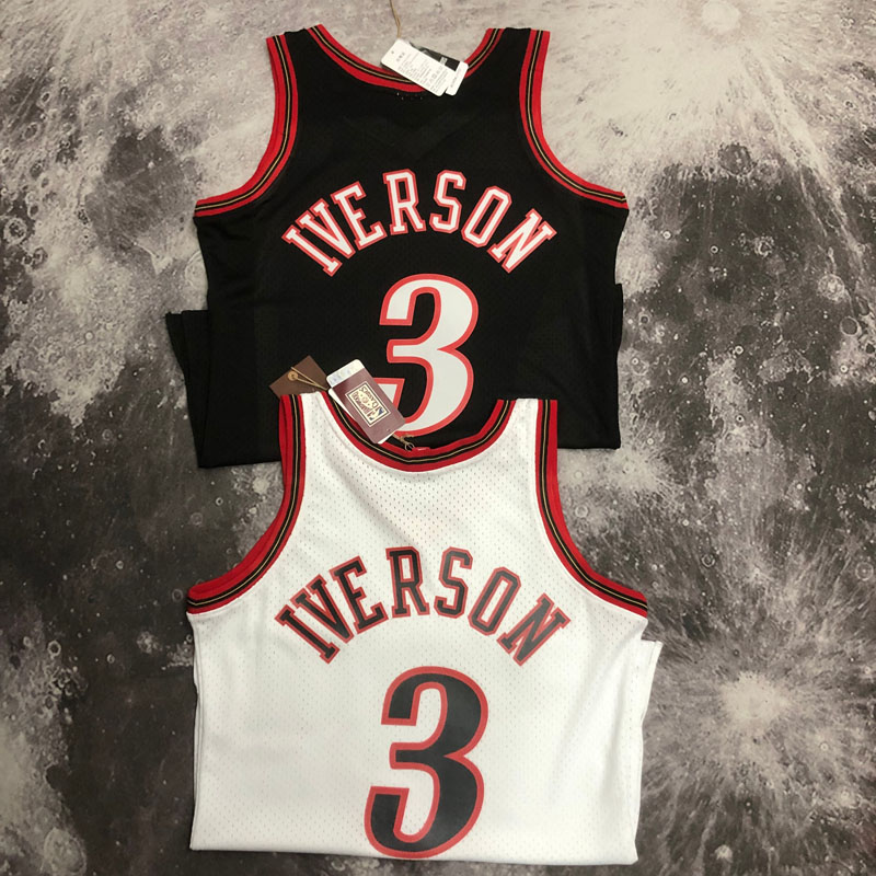 1998 76ERS IVERSON #3 White Retro Top Quality H...