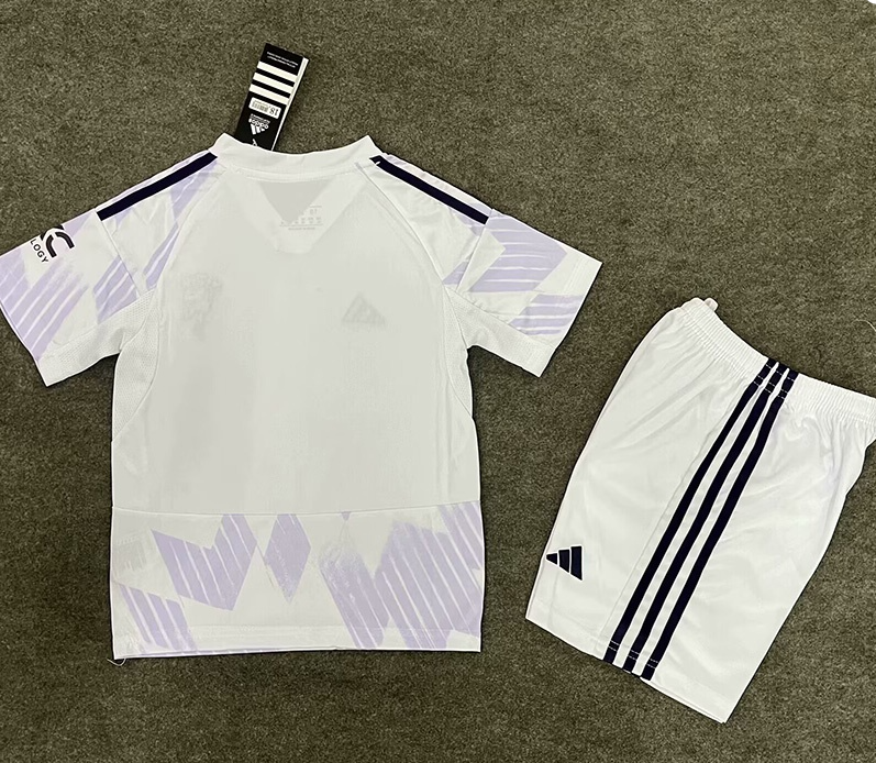 25-26 Man Utd White Purple Kids Soccer Jersey