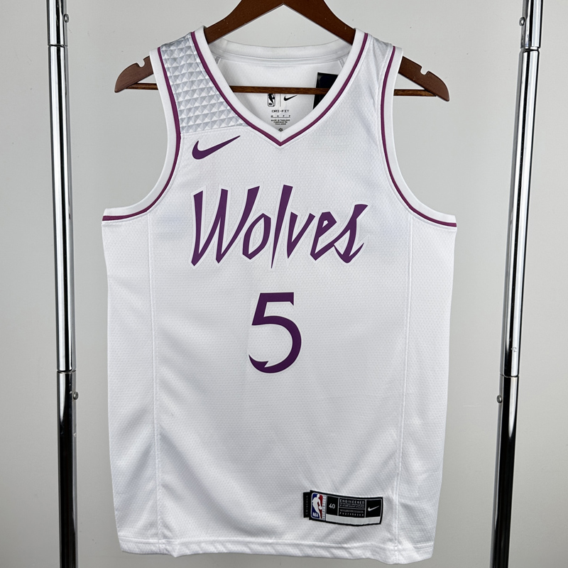 TIMBERWOLVES EDWARDS #5 White Top Quality Hot Pressing NBA Jersey