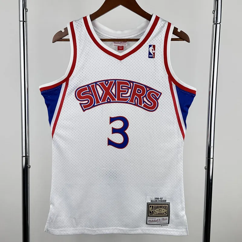 1996-97 76ERS IVERSON #3  White Retro Top Quality Hot Pressing NBA Jersey
