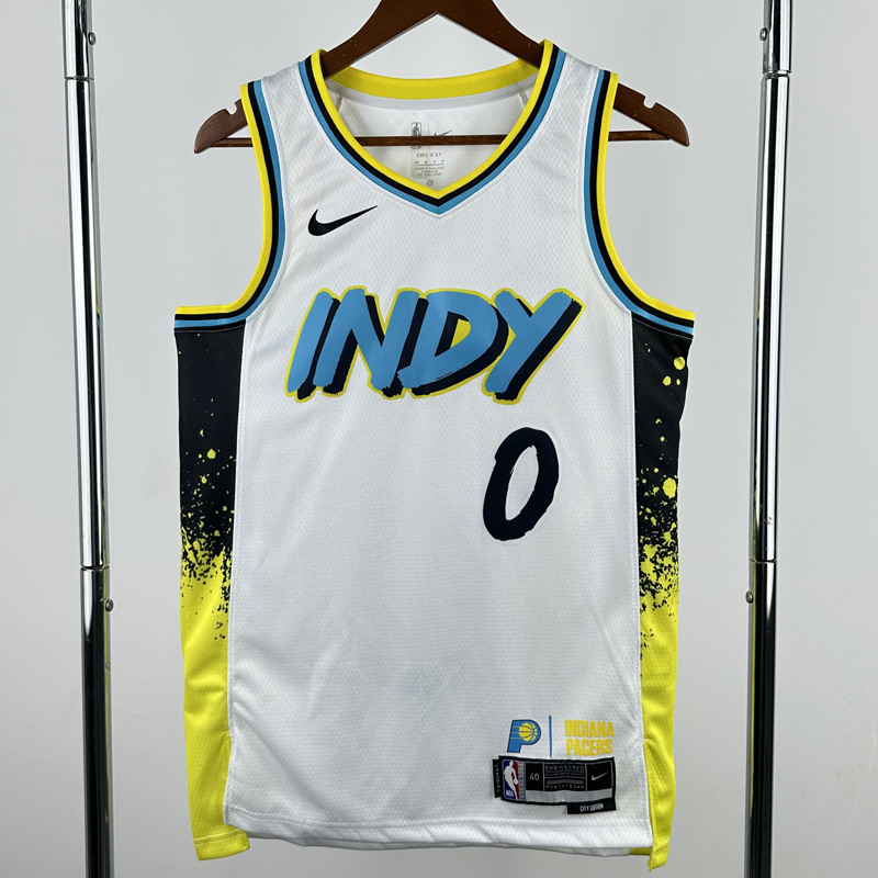 24-25 Indiana Pacers HALIBURTON #0 White City Edition Top Quality Hot Pressing NBA Jersey
