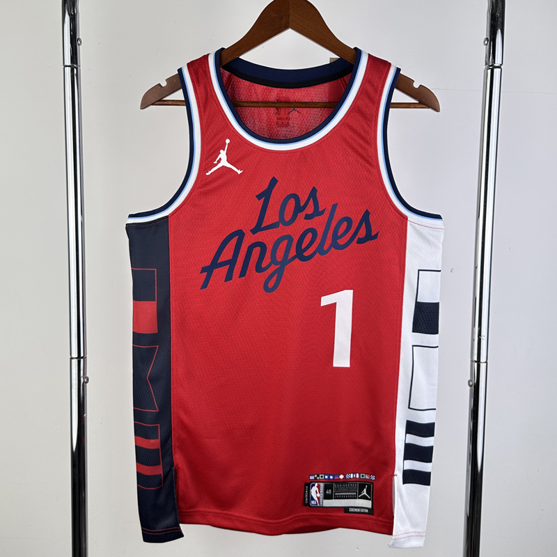 24-25 Clippers HARDEN #1 Red Top Quality Hot Pressing NBA Jersey (Trapeze Edition) 飞人版