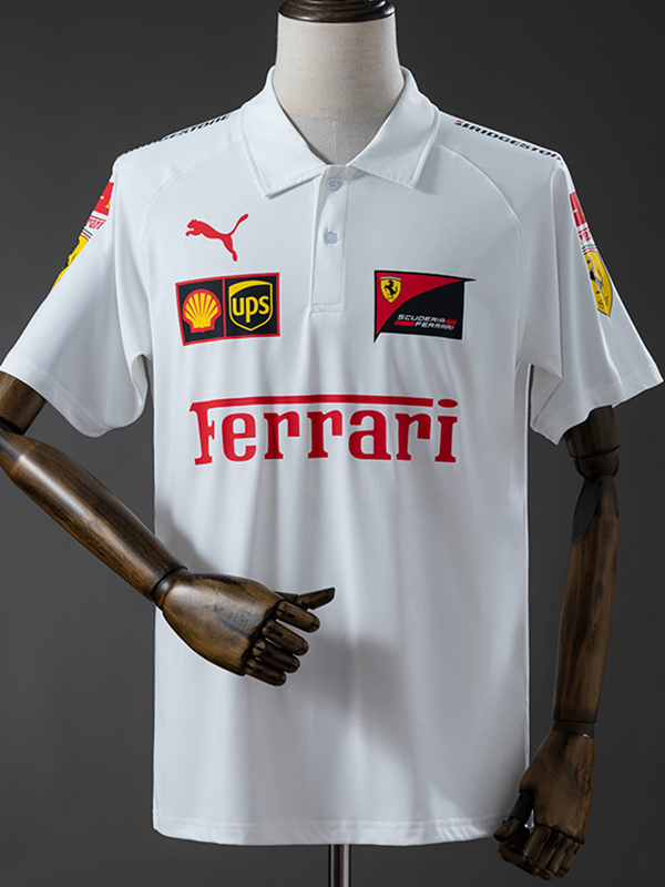 25-26 F1 Ferrari White Casual Polo Racing Suit (有领)
