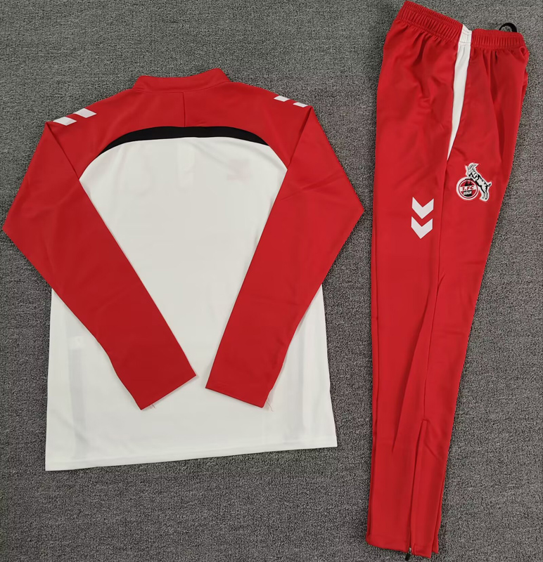 25-26 Koln White Red Half Pull Tracksuit (Pants Have Pocket)(半拉链)