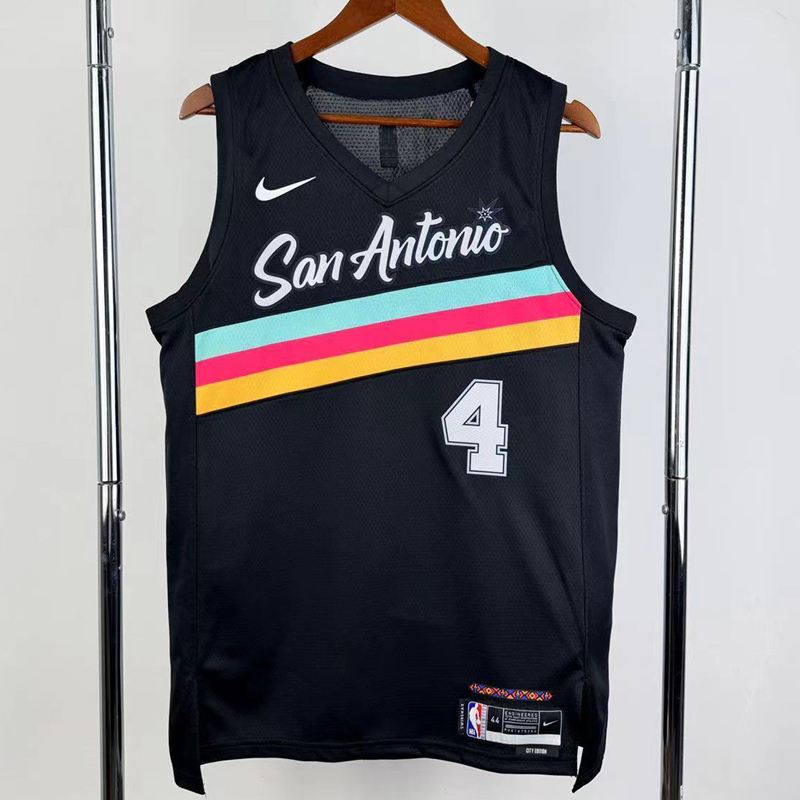 25-26 SA Spurs FOX #4 Black City Edition Top Quality Hot Pressing NBA Jersey (V领）