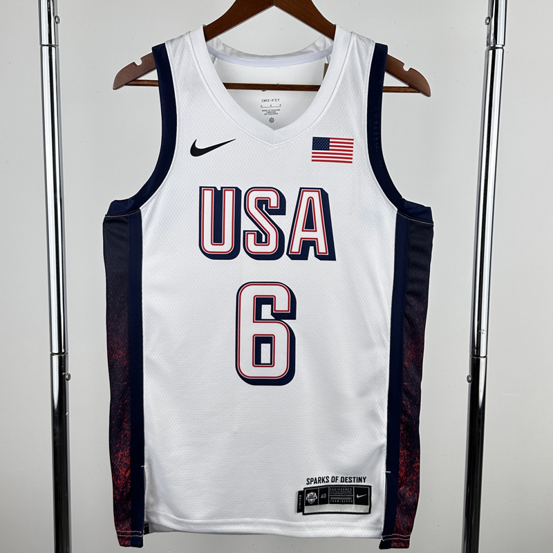 2024 Olympic Game USA JAMES # 6 White Basketball Jersey
